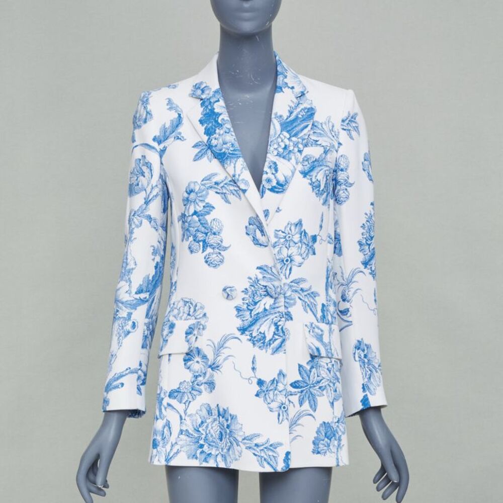 Oscar De La Renta 2019 White Blue Toile Blazer